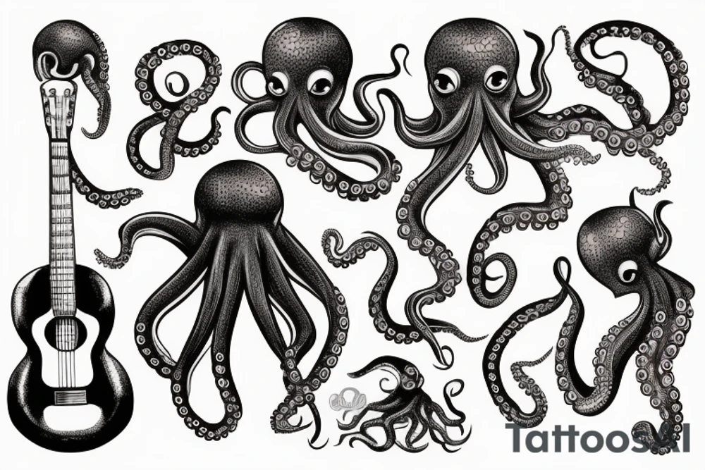 Octopus holding a guitar tattoo idea