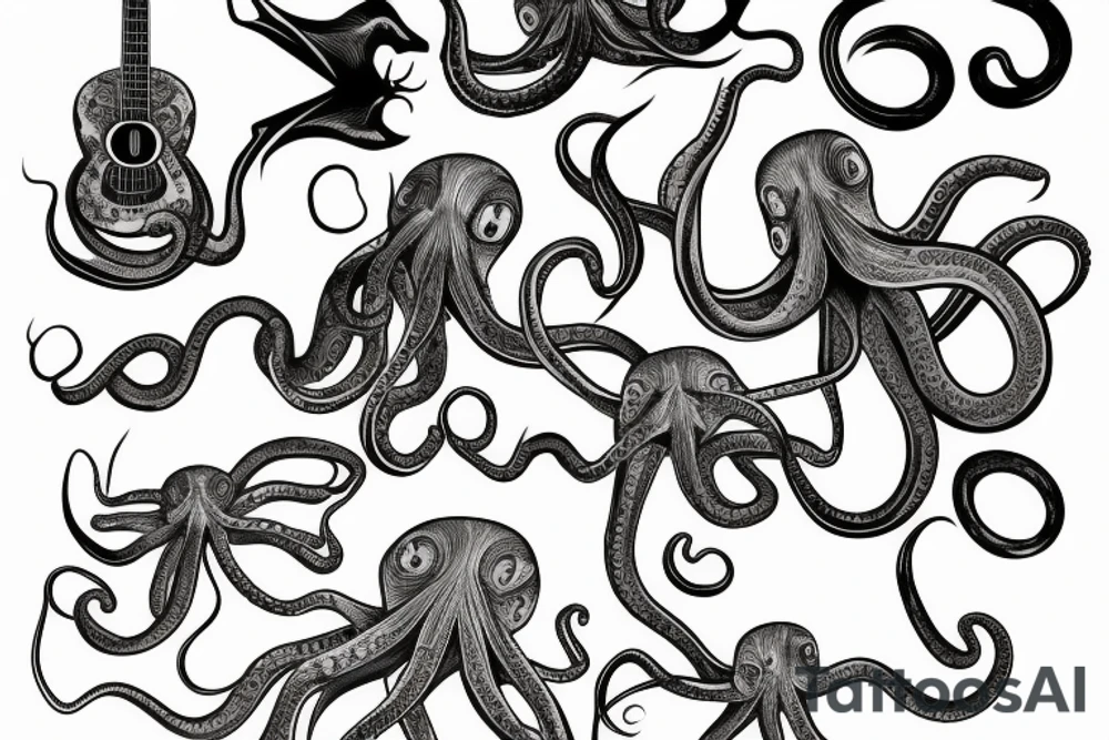 Octopus playing guitar tattoo idea