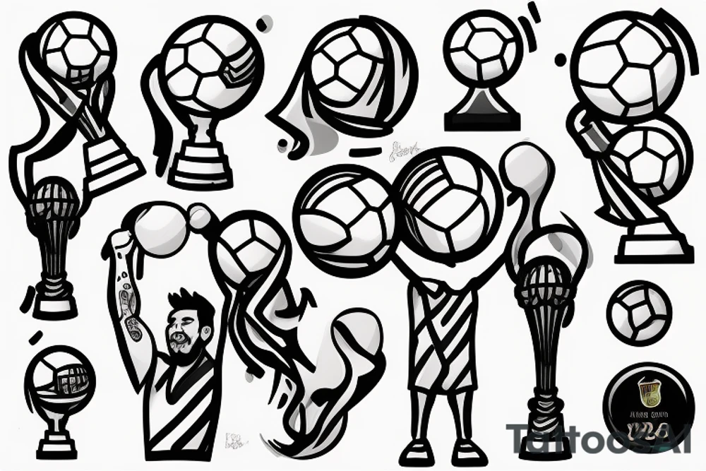 Messi lifting and kissing the world cup, animated, tears rolling down his face tattoo idea