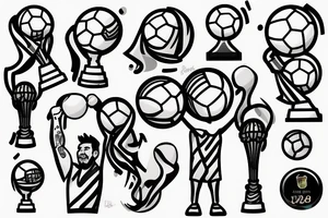 Messi lifting and kissing the world cup, animated, tears rolling down his face tattoo idea
