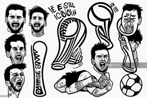 Messi lifting and kissing the world cup, animated, tears rolling down his face tattoo idea