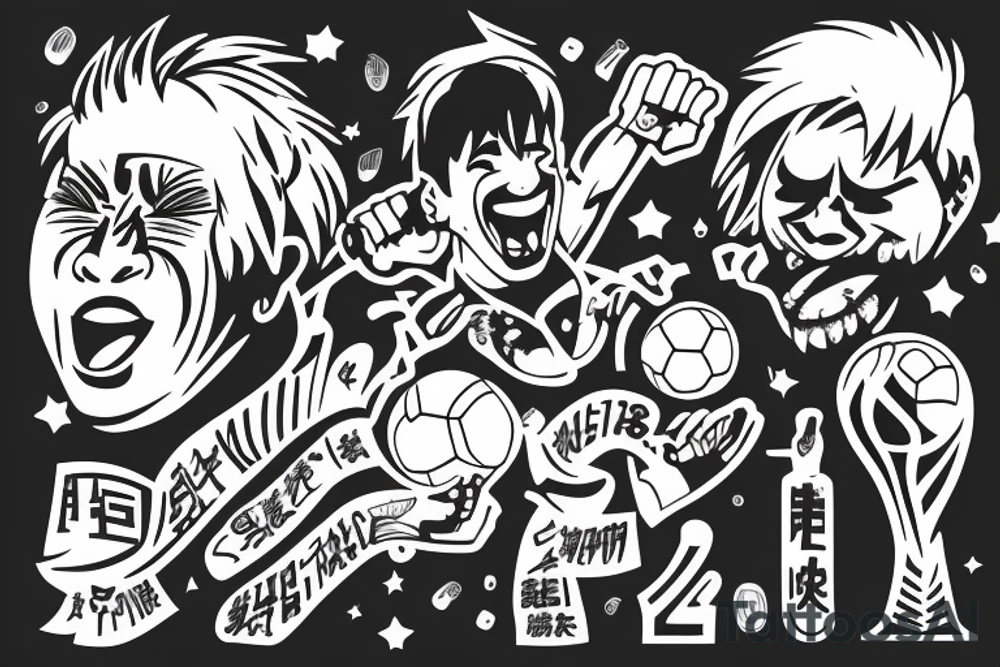 Messi lifting and kissing the world cup, animated, tears rolling down his face tattoo idea