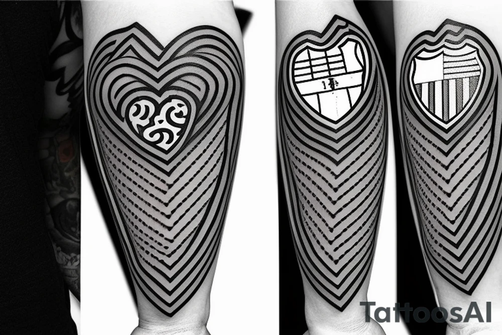 half heart with other half barcelona football club crest tattoo idea