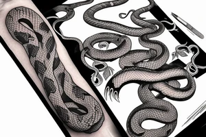 A snake to wrap around arm with fangs out tattoo idea