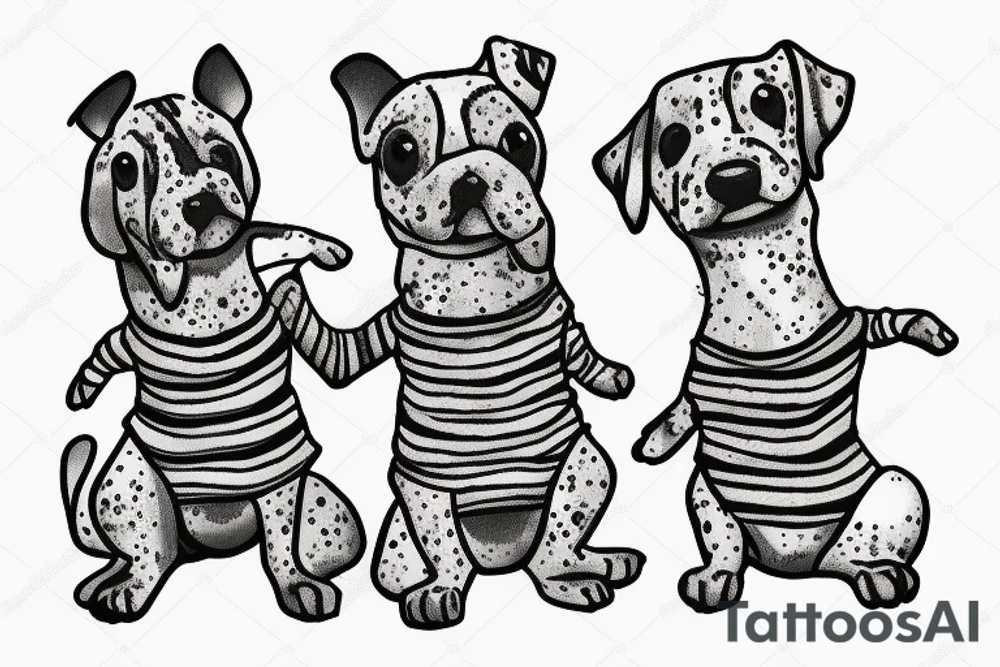 Cute dogs holding hands with sweaters on tattoo idea