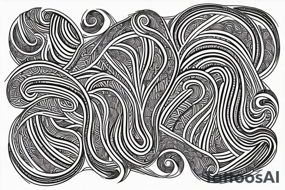 Create an intricate pattern of black and white waves that form a repeating geometric shape, inspired by traditional tattoo art tattoo idea