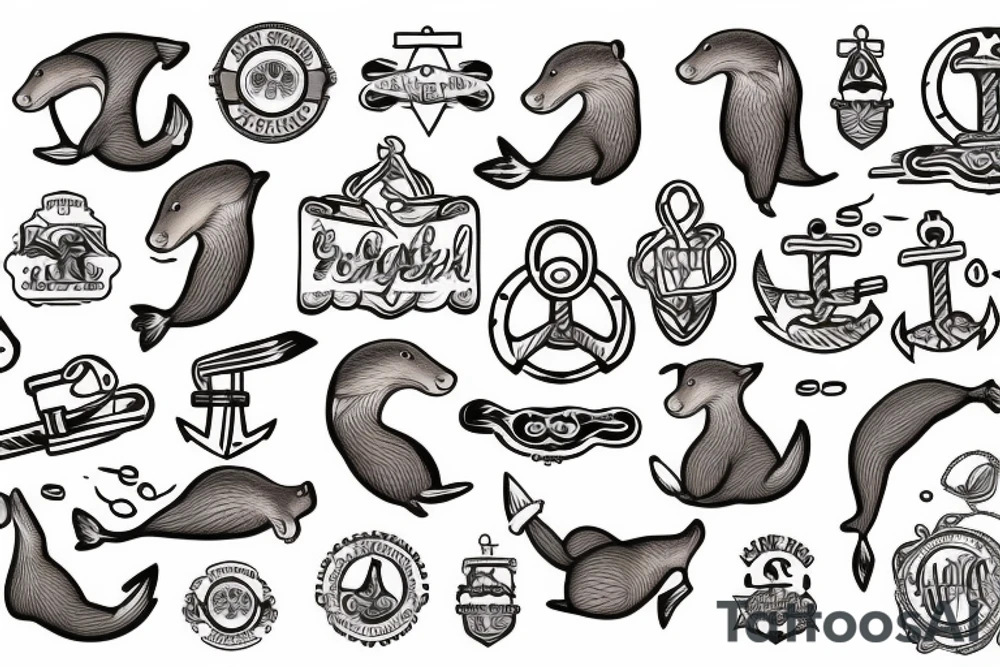 an otter with an anchor behind it tattoo idea