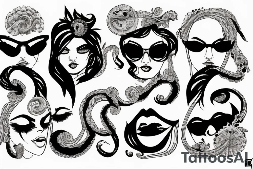 Medusa smirking while looking over sun glasses tattoo idea