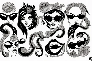 Medusa smirking while looking over sun glasses tattoo idea