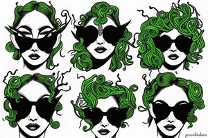 Medusa smirking and having sun glasses under her green eyes tattoo idea
