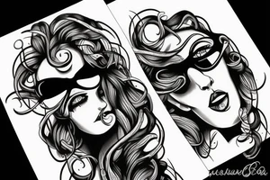Medusa smirking from profile and having sun glasses under her green eyes tattoo idea