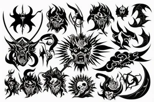 demon holding a sword with the sun behind him tattoo idea