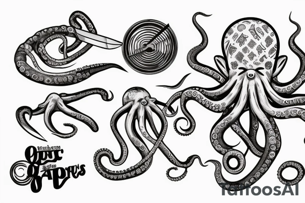 Octopus holding a chef's knife tattoo idea