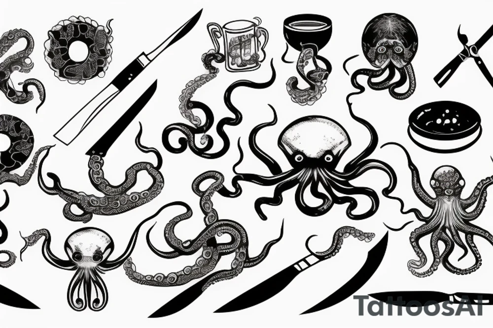 Octopus holding a chef's knife tattoo idea