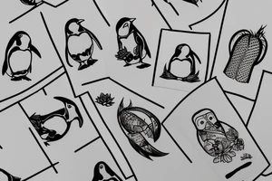 Penguin staring down at a cactus tattoo idea