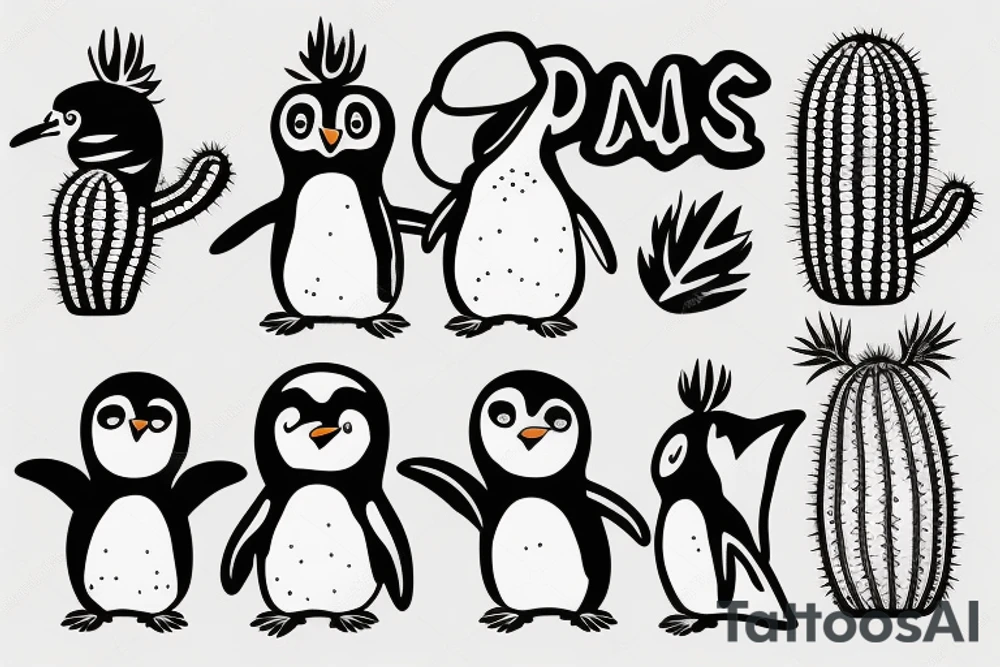 Penguin and cactus tattoo idea