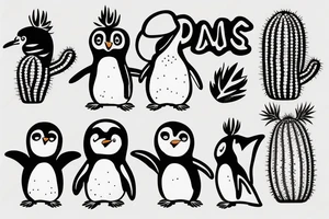 Penguin and cactus tattoo idea