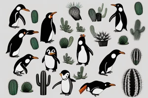 Penguin and cactus tattoo idea