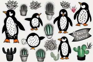 Penguin and cactus tattoo idea