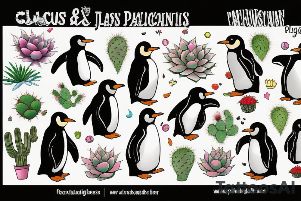 Penguin and cactus tattoo idea
