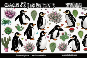 Penguin and cactus tattoo idea