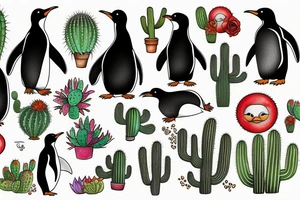 Penguin and cactus tattoo idea