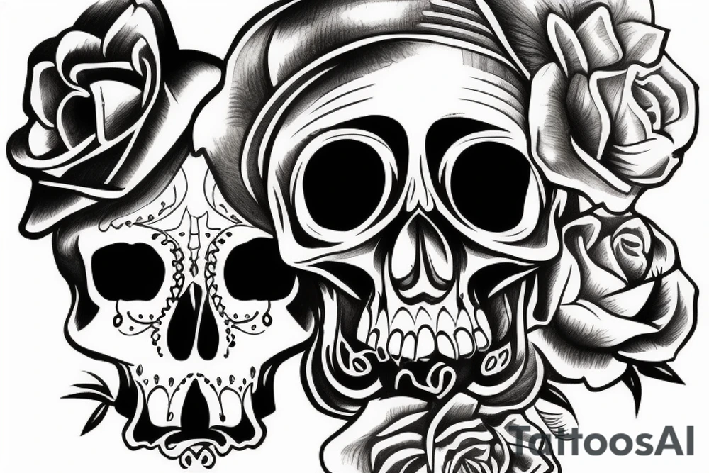 Skull with Chicano hat tattoo idea