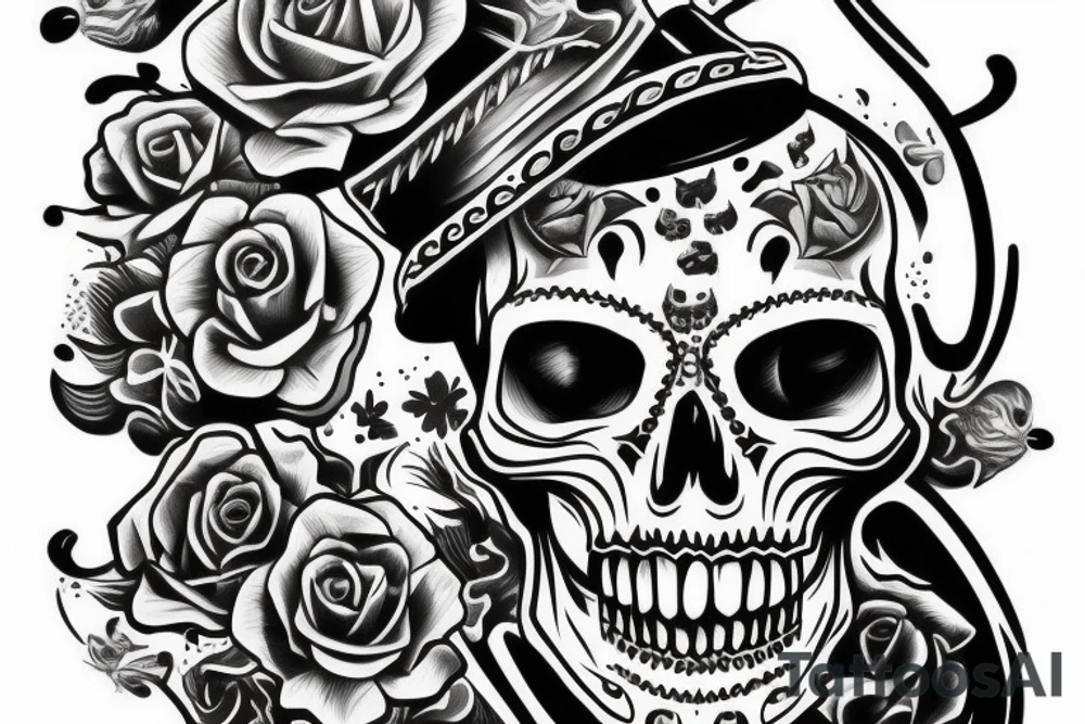 Skull with Chicano hat tattoo idea