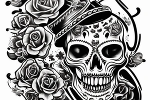 Skull with Chicano hat tattoo idea