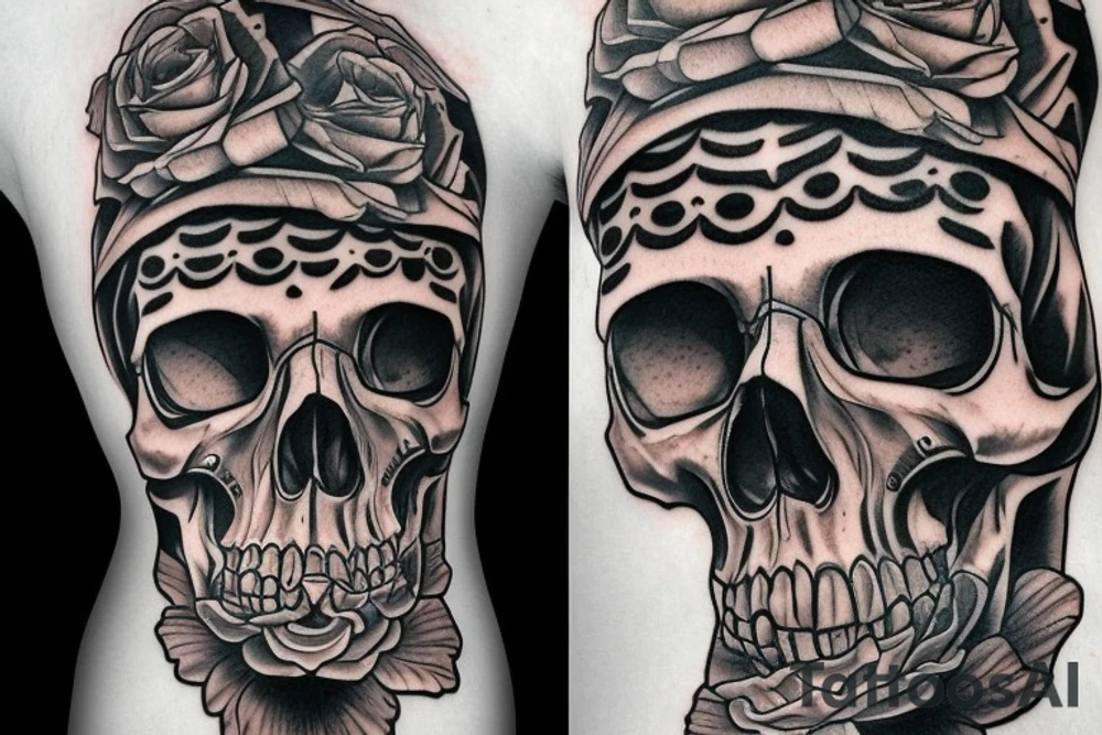 Realistic skull wearing chicano hat tattoo idea