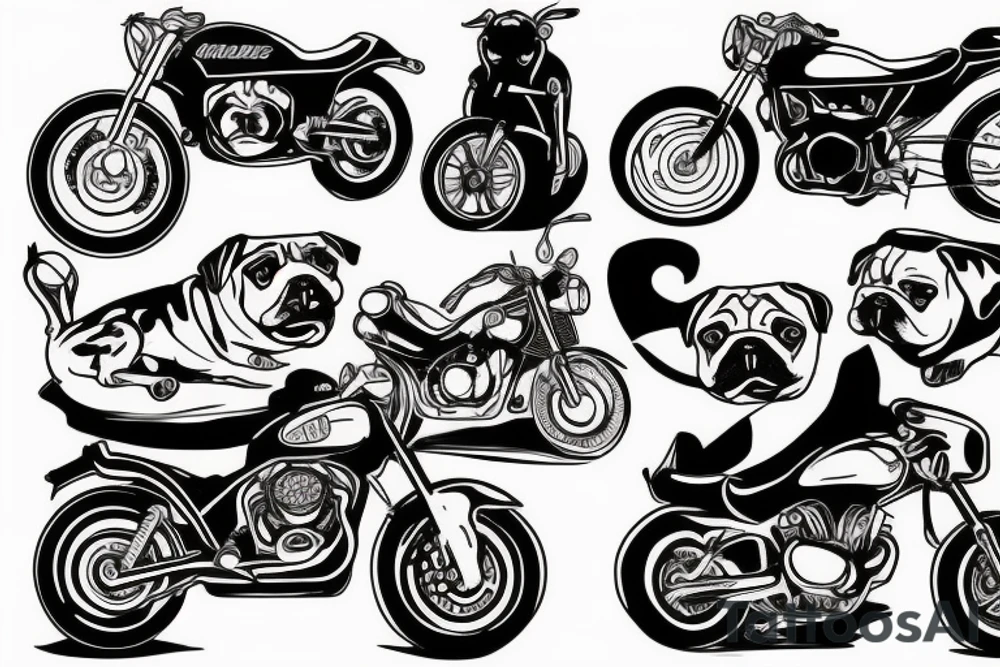 Pug, motorbike, car tattoo idea