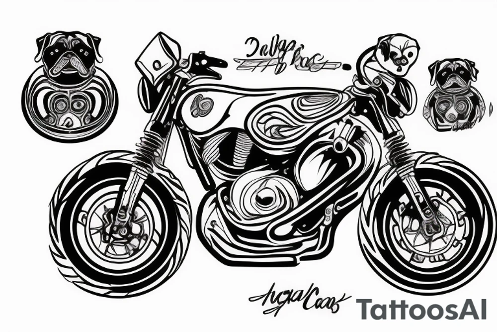 Pug, motorbike, car tattoo idea