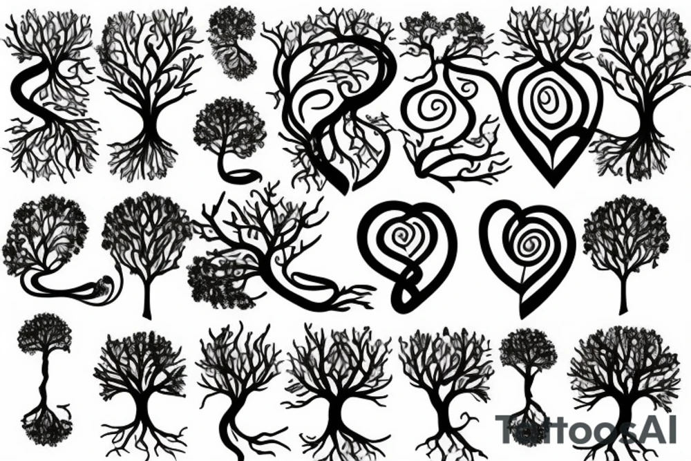 tree of life with roots, snake, knives, heart tattoo idea