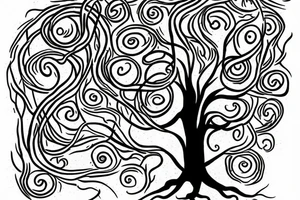 tree of life with roots, snake, knives tattoo idea