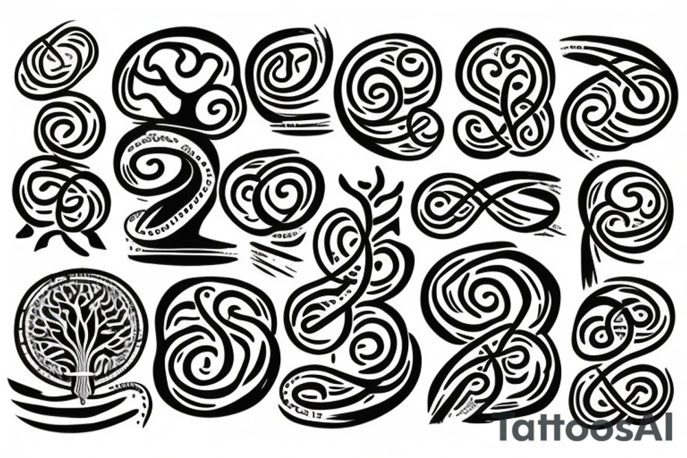 tree of life with roots, snake, knives tattoo idea