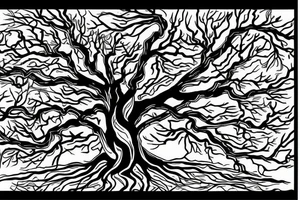 tree with roots, snake, knives tattoo idea
