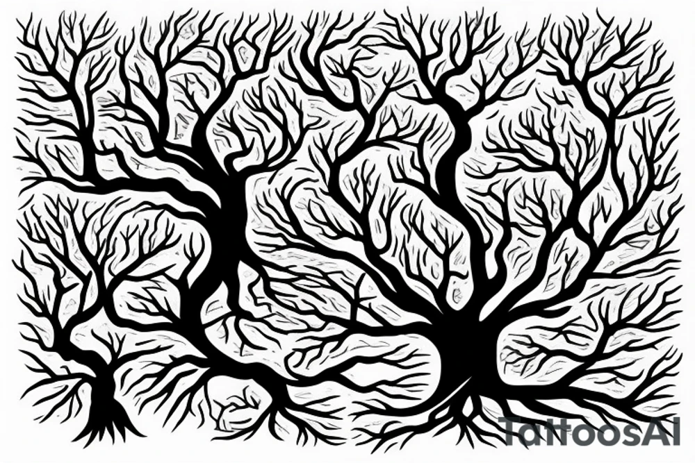 tree with roots, snake, knives tattoo idea