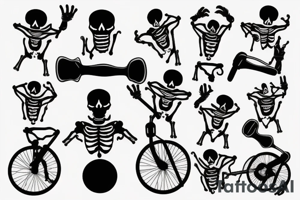 Skeleton juggling on a unicycle tattoo idea