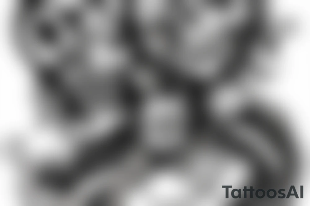 Skull with chains and liana. A snake is behind the skull tattoo idea