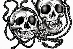 Skull with chains and liana. A snake is behind the skull tattoo idea