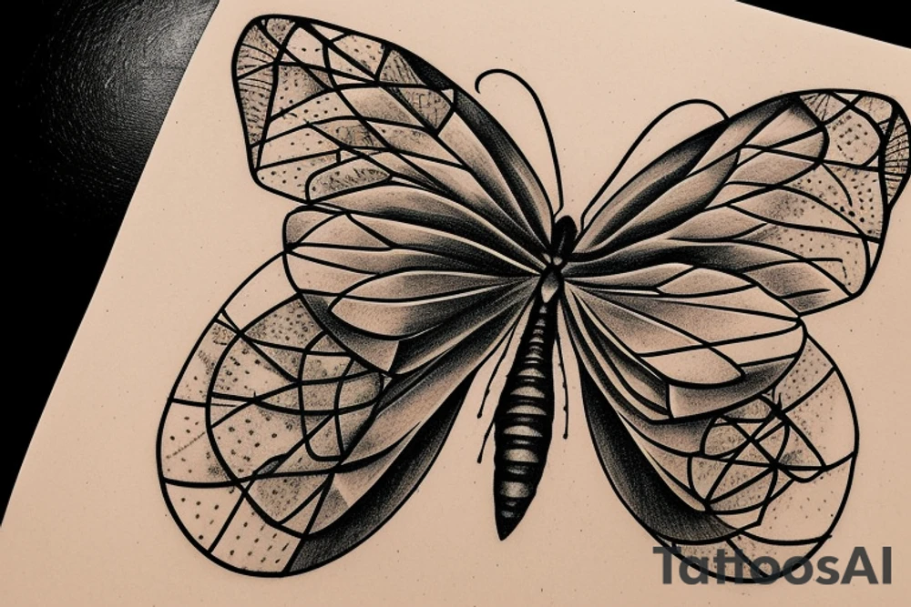 a butterfly that is damaged on the left side, but perfect on the right side. symbolizing the progression in one's life from damaged to healed. have the words "the power to transcend comes from within" written underneath tattoo idea