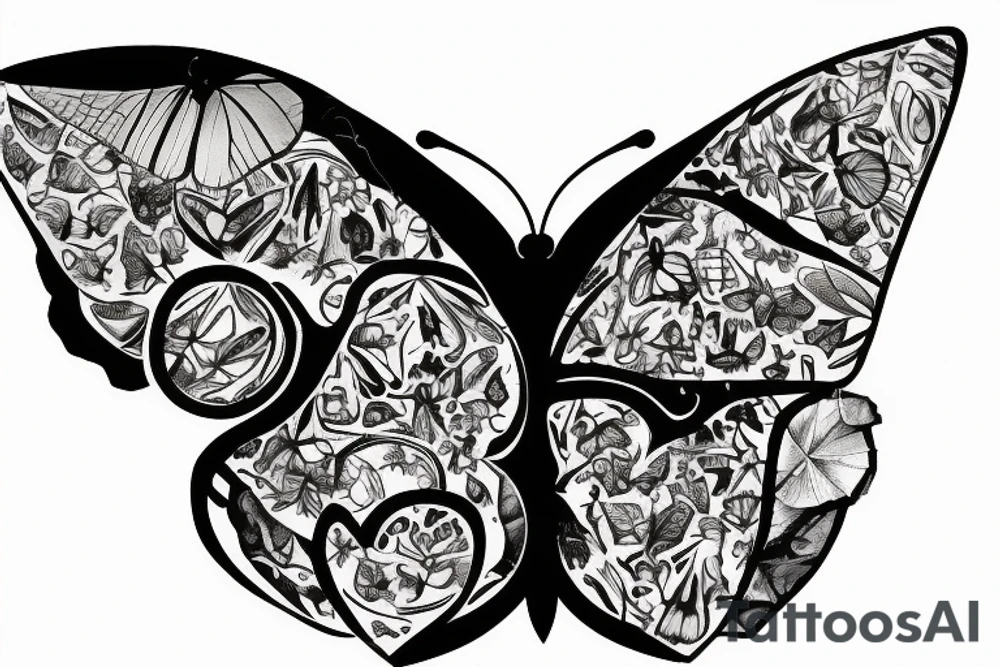 a butterfly that is damaged on the left side, but perfect on the right side. symbolizing the progression in one's life from damaged to healed. have the words "the power to transcend comes from within" written underneath tattoo idea