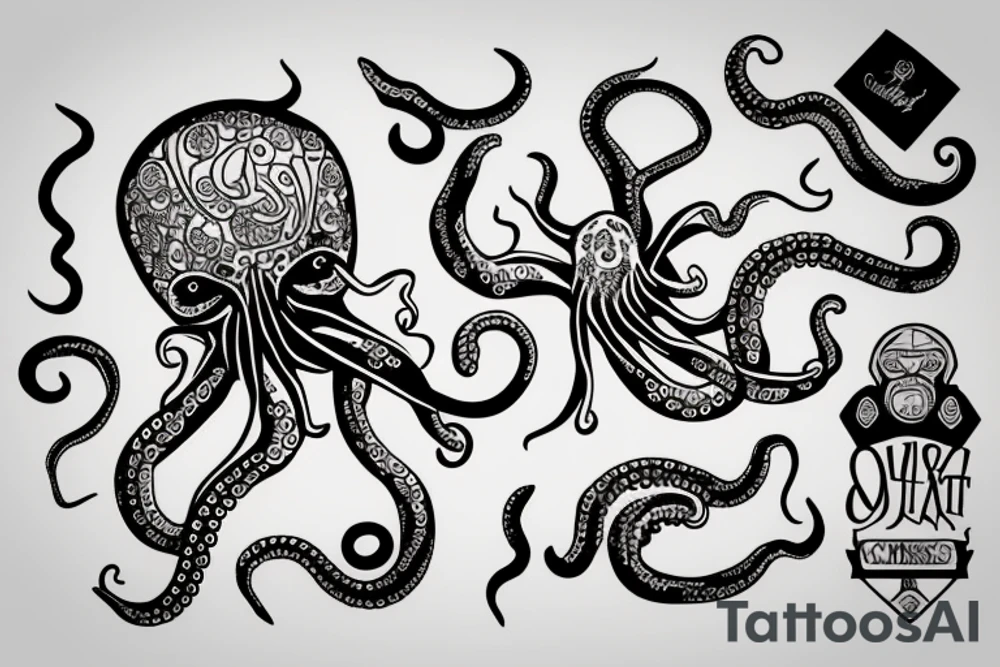 Octopus with a knife tattoo idea