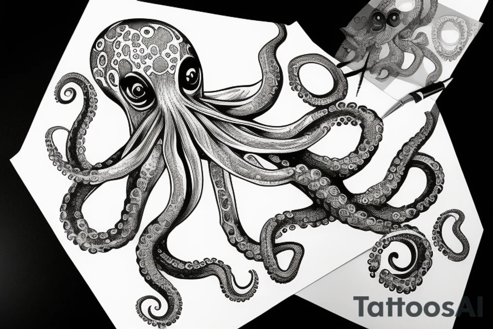 Octopus with a knife tattoo idea