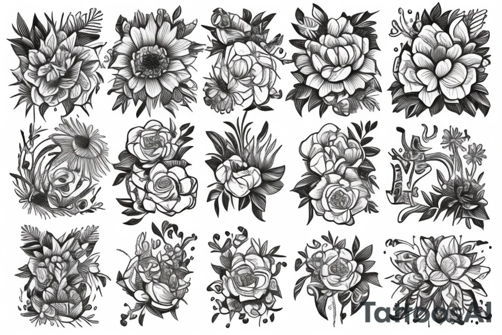 Flowers fine line tattoo idea