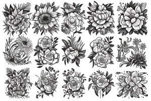Flowers fine line tattoo idea