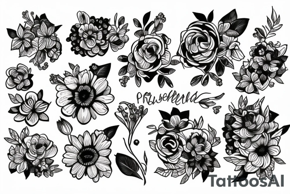 Flowers fine line tattoo idea