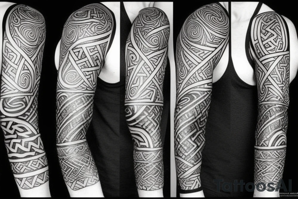 maori and viking style together sleeve tattoo idea