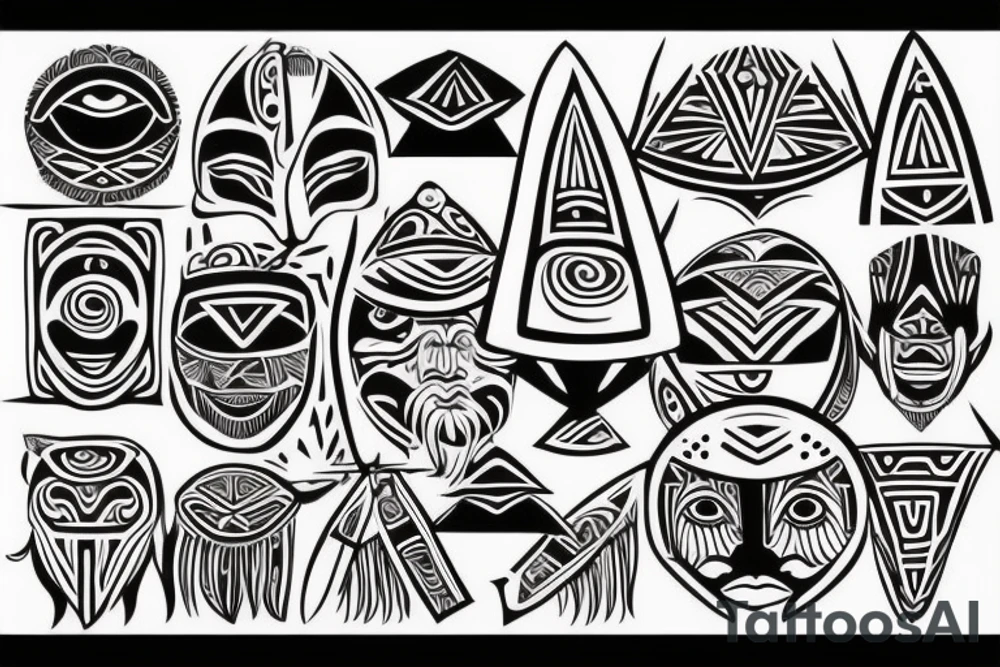 maori tribal warrior together with three triangles and sun tattoo idea