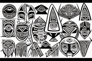 maori tribal warrior together with three triangles and sun tattoo idea